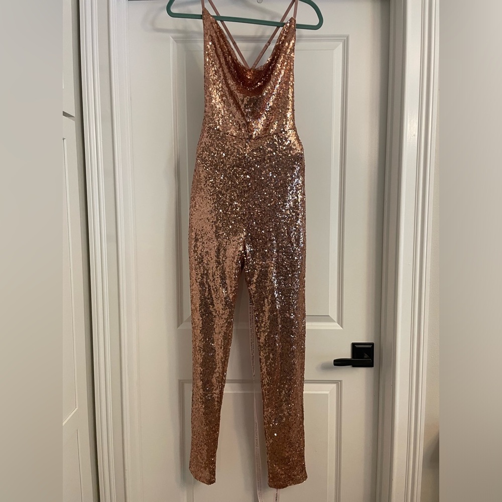 NWT Emprada Rose Gold Sequins Romper - Size L